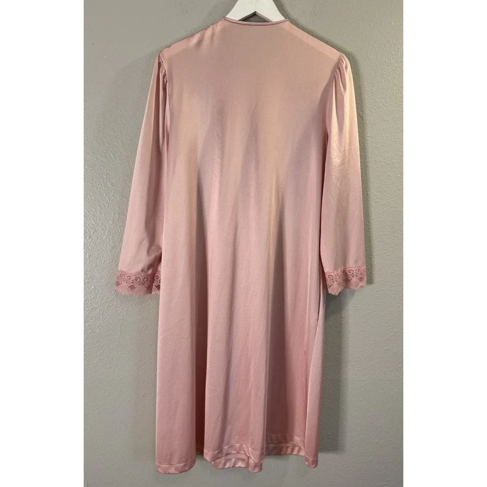 Vintage 70s Vanity Fair Pink Antron III Peignoir Nightgown Set Old Hollywood M